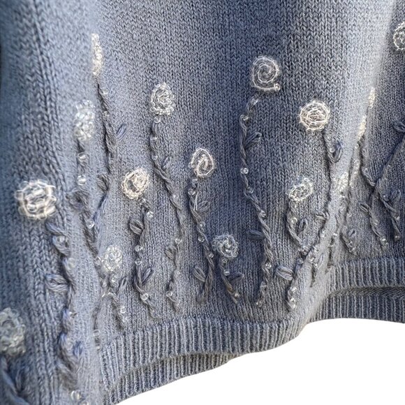 Hillard & Hanson Womens Embroidered Floral Design Beaded Cardigan Sweater New XL - Picture 7 of 10